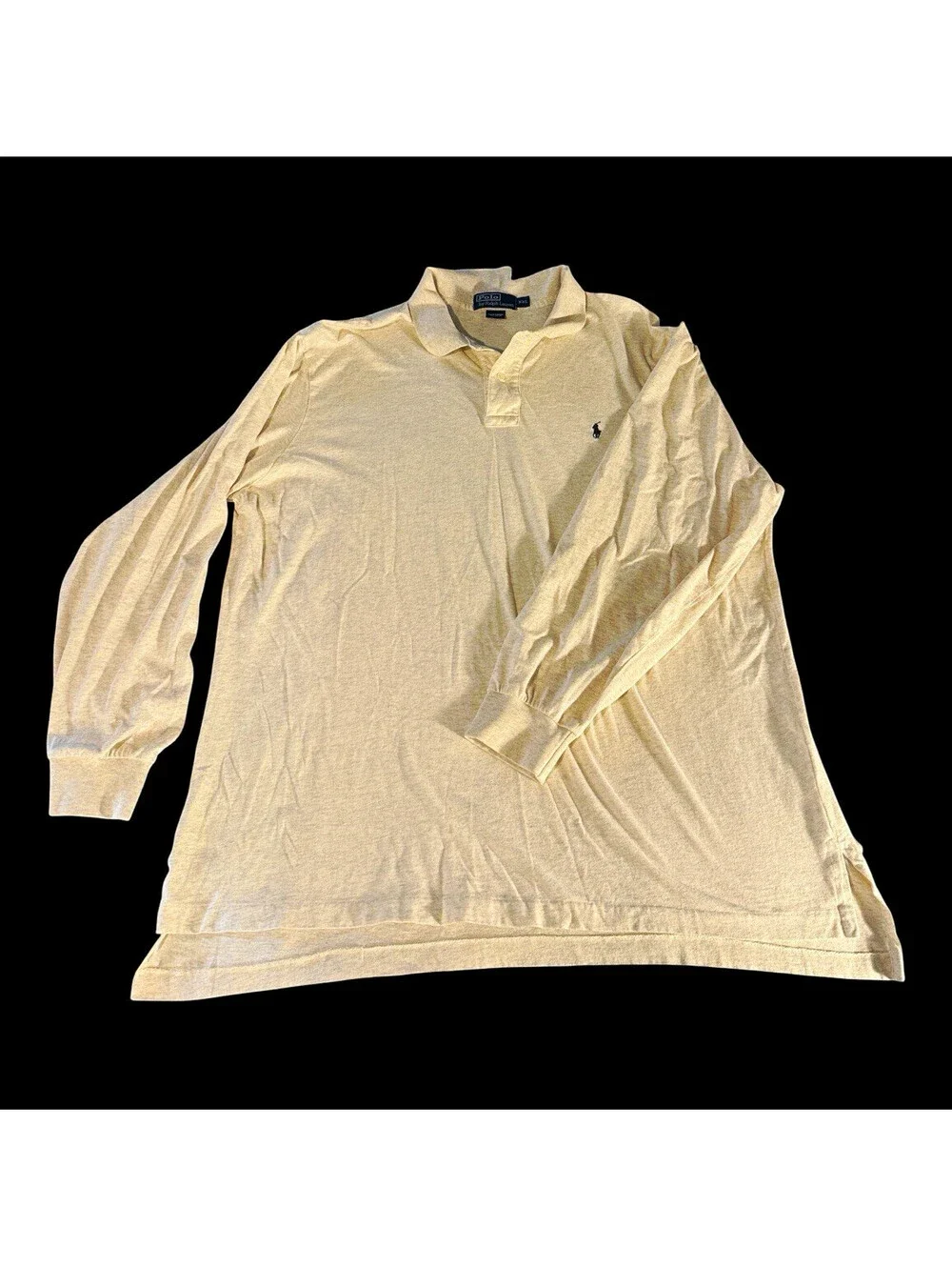 Polo by Ralph Lauren Men's 2XL Beige Solid Cotton L/S Polo Embroidered Logo